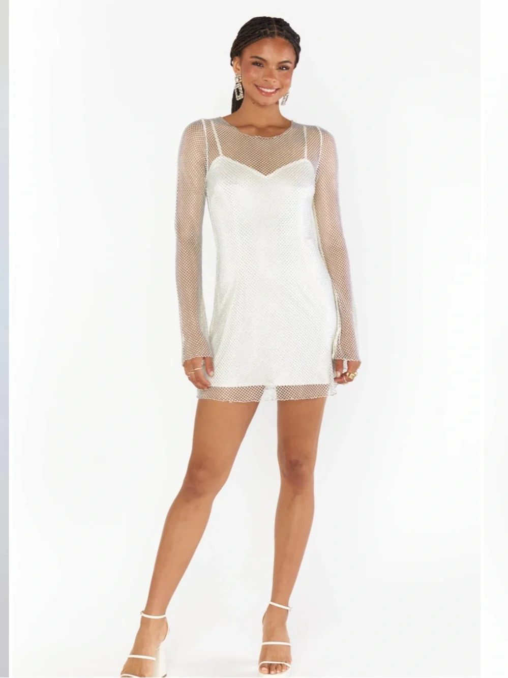 Show Me Your MuMu Iconic White Mesh Overlay Mini Dress with Slip